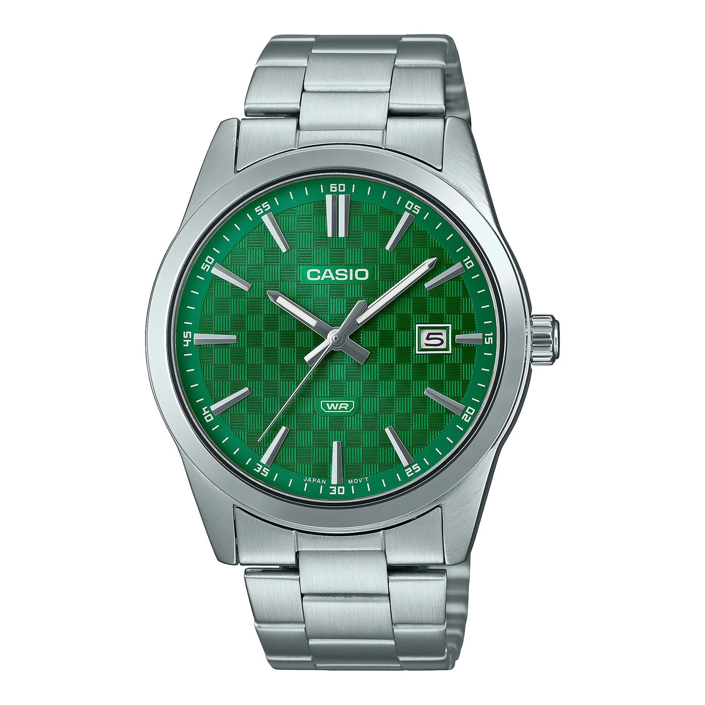 Casio Analog,Green Face And S/Steel Band Wr