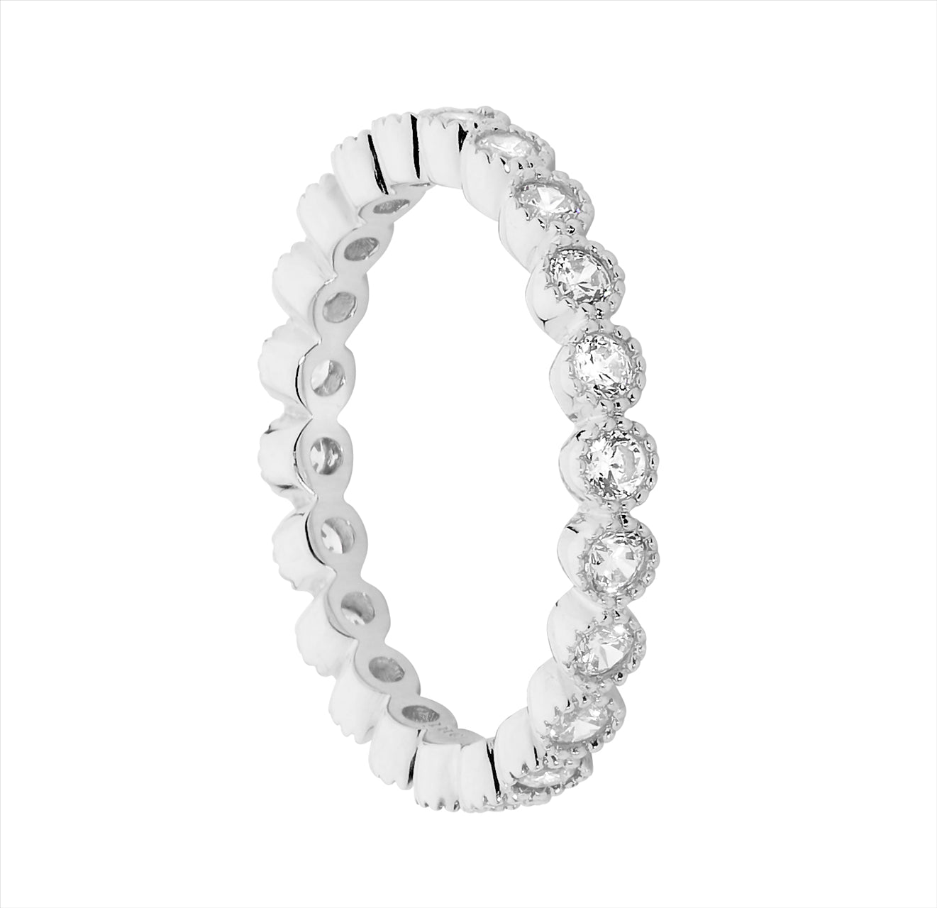 Sterling Silver Crown Set Eternity Ring With Cubic Zirconia