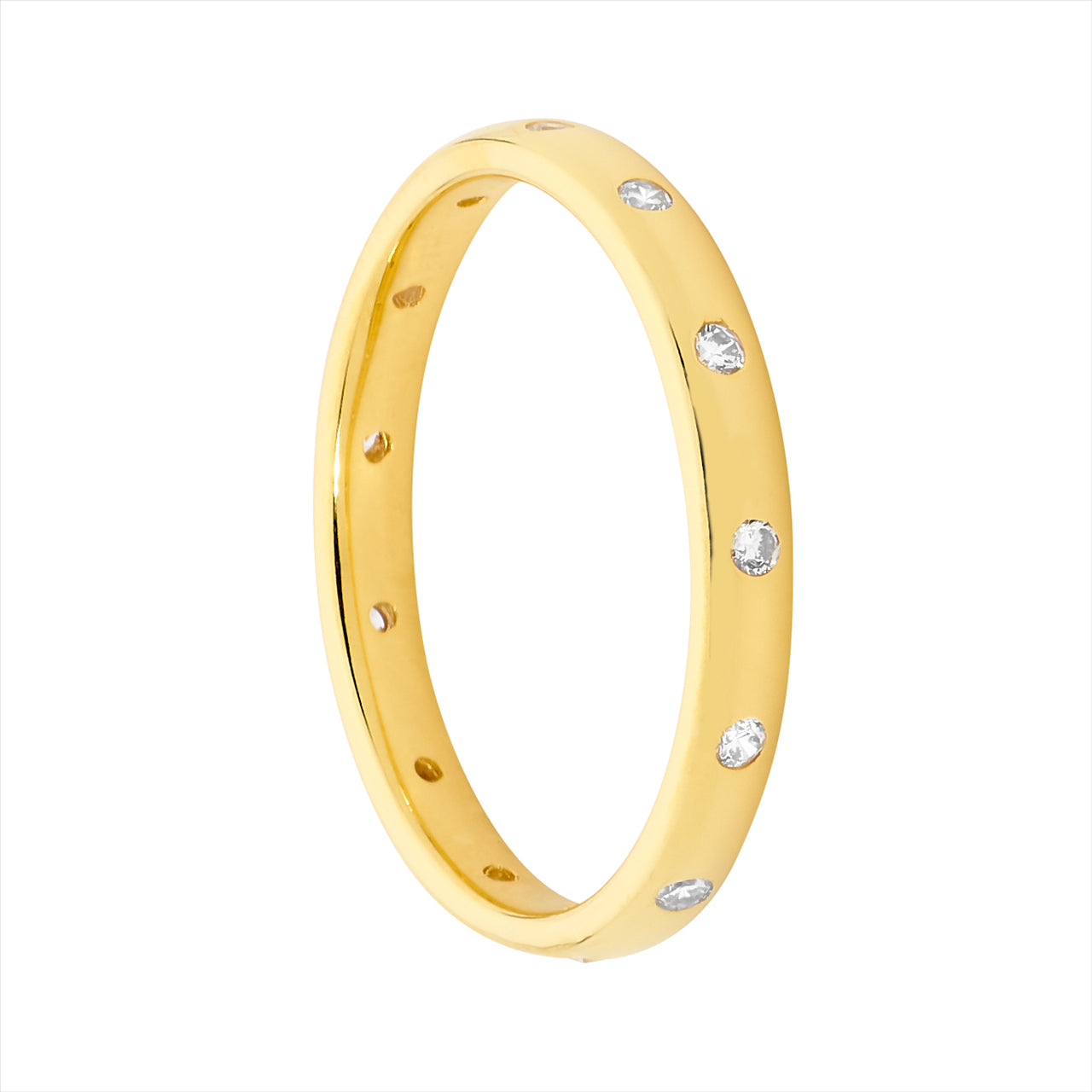 Sterling Silver Yellow Gold Plated Hammer Set Eternity Ring With Cubic Zirconia Stones