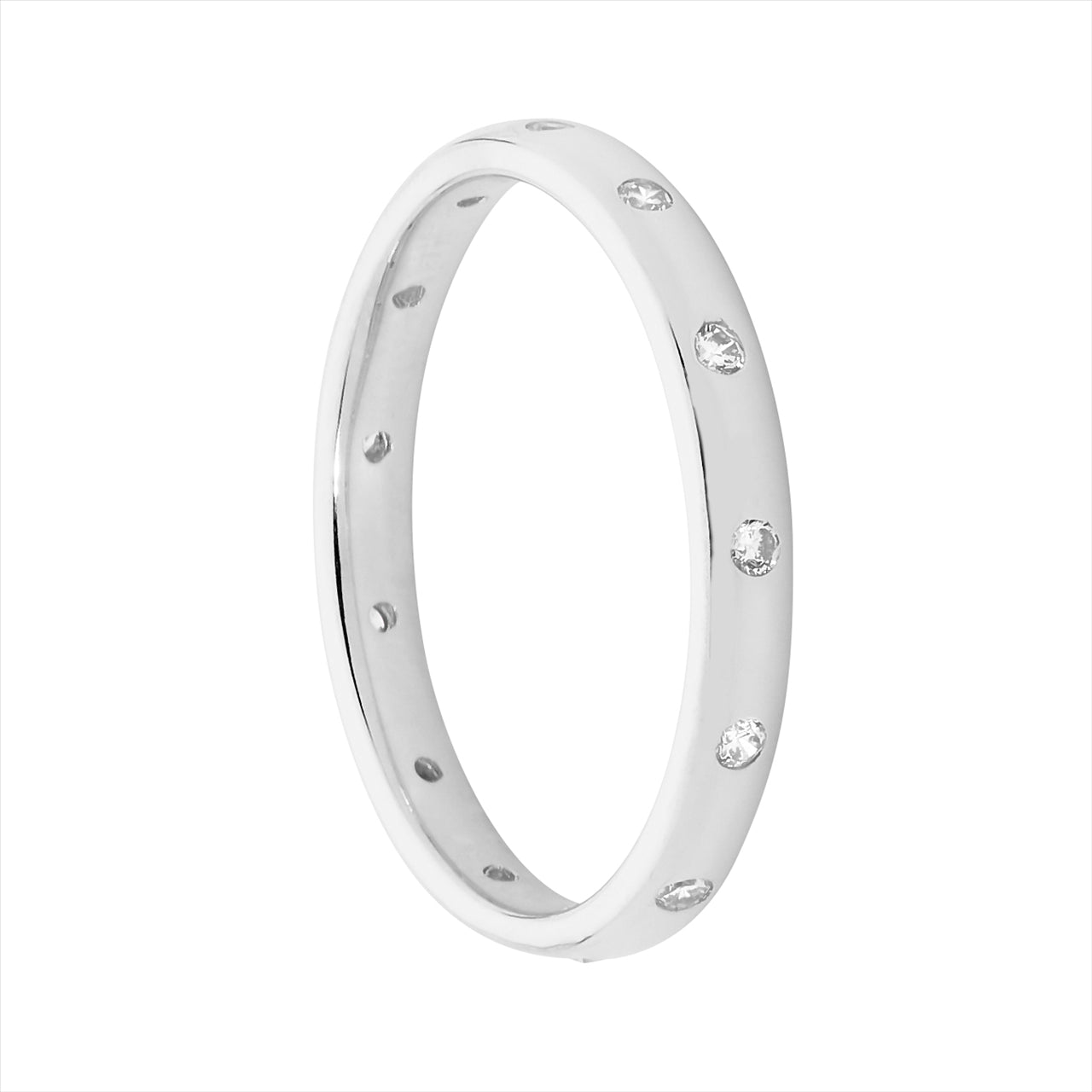 Sterling Silver Hammer Set Eternity Ring With Cubic Zirconia Stones