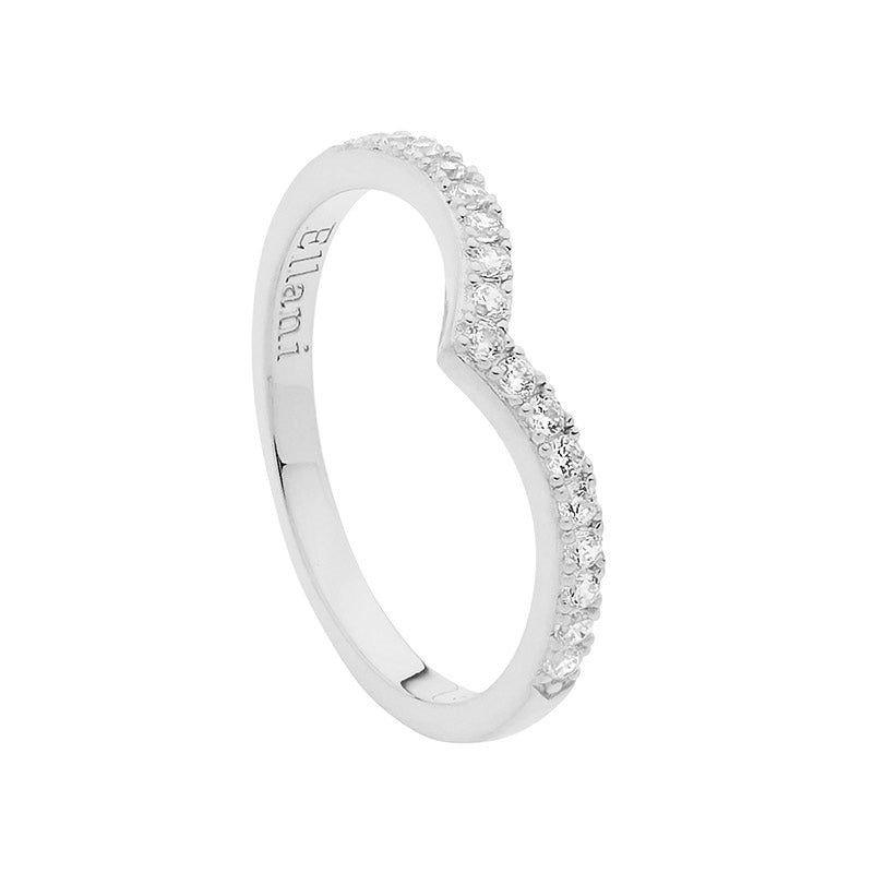 Sterling Silver V Shaped Ring With Clear Cubic Zirconia Stones