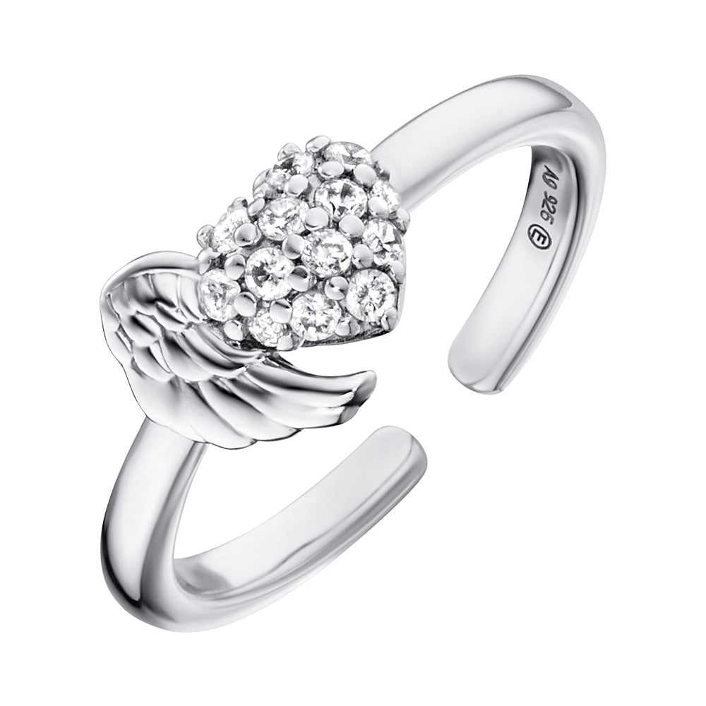 Sterling Silver Cubic Zirconia Heart&Wing Ring