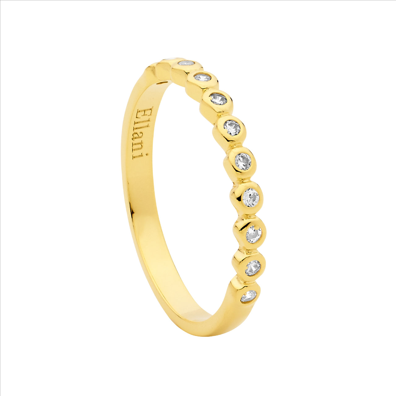 Sterling Silver Yellow Gold Plated Bezel Set Ring With Clear Cubic Zirconia Stones