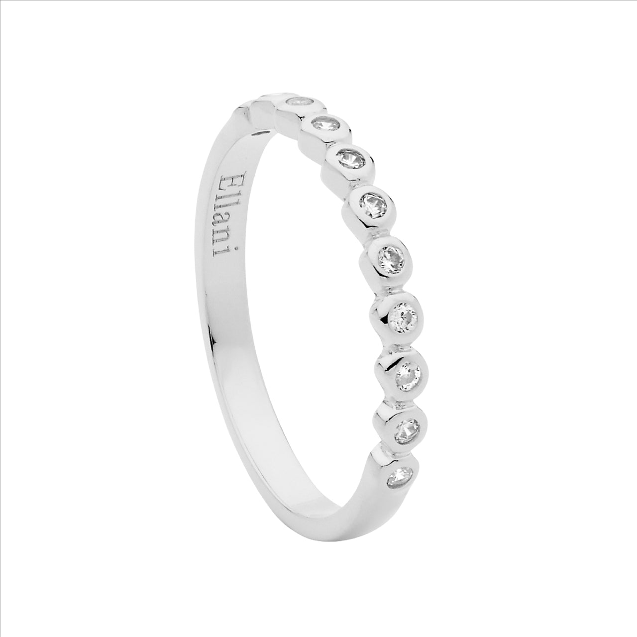 Sterling Silver Bezel Set Ring With Clear Cubic Zirconia Stones