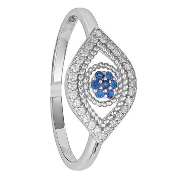 Sterling Silver Rodioum Plated  Blue & White Evil Eye Vintage Ring