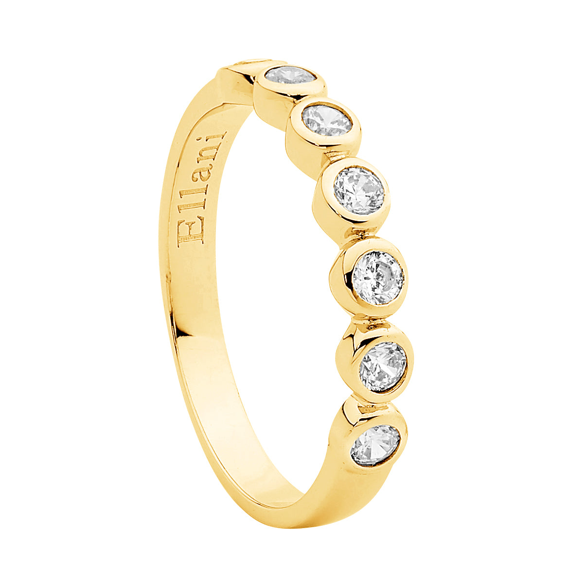 Sterling Silver Yellow Gold Plated Bezel Set Ring With Clear Cubic Zironia Stones