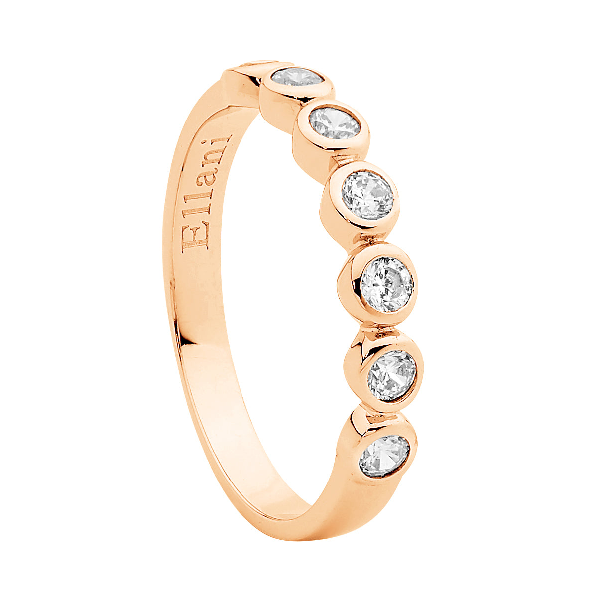 Sterling Silver Rose Gold Plated Bezel Set Ring With Clear Cubic Zirconia Stones