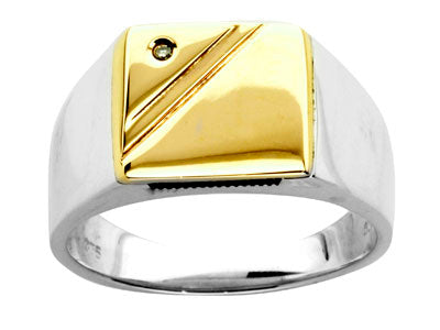 Sterling Silver 9 Carat Rose Gold Diamond Mens Ring