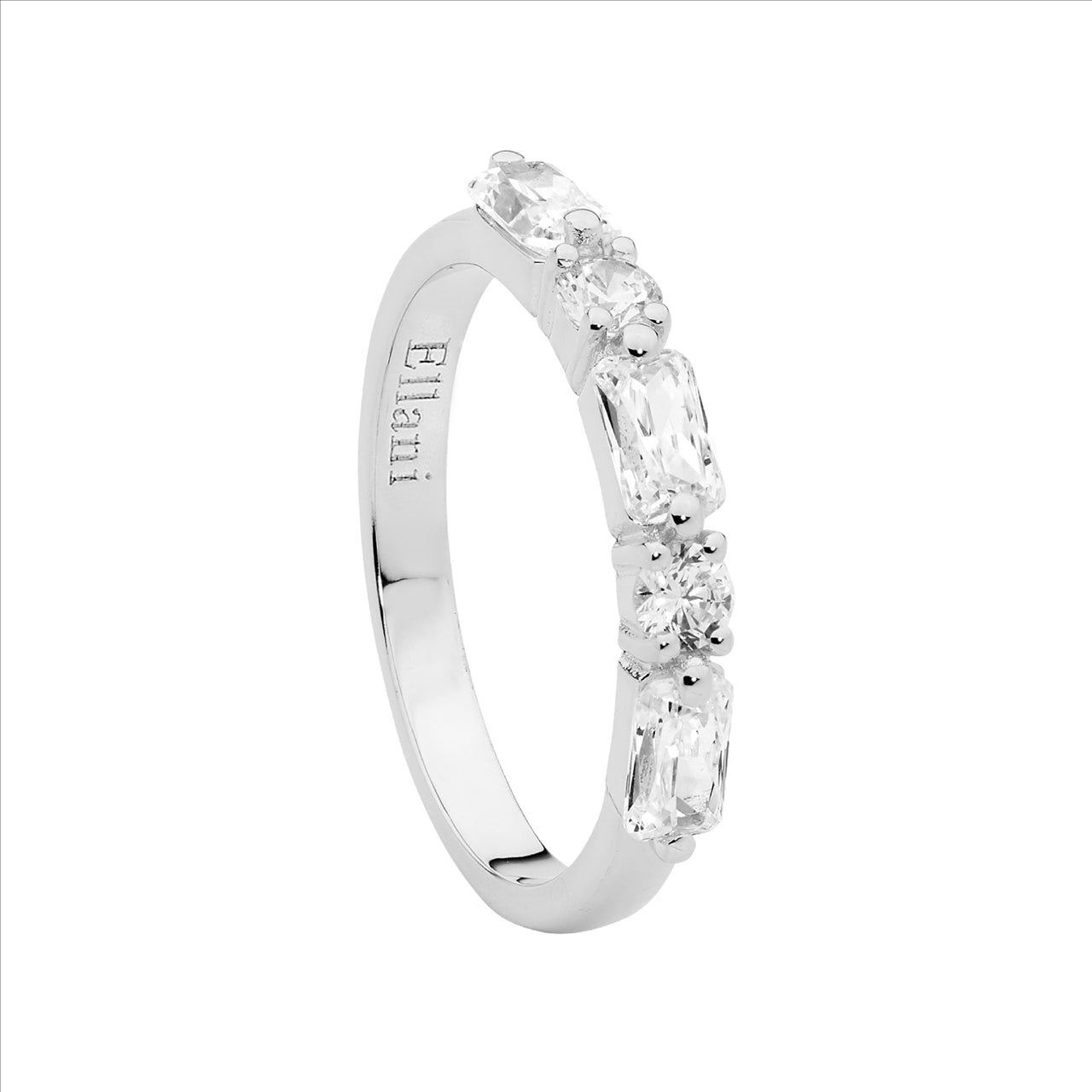 Sterling Silver Ring With Clear Cubic Zirconia Stones Round And Baguette