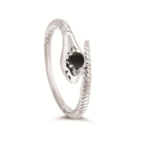 Sterling Silver Onyx Snake Ring