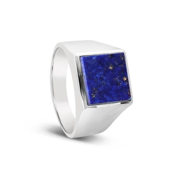 Sterling Silver Square Lapis Mens Ring