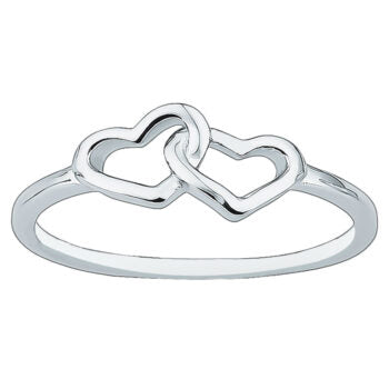 Sterling Silver Rodioum Plated Double Heart Plain Ring