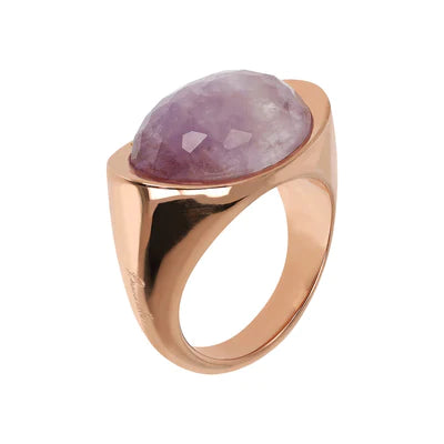 Bronzalure 18Ct Rose Gold Plated Felicia Amethyst Oval Ring