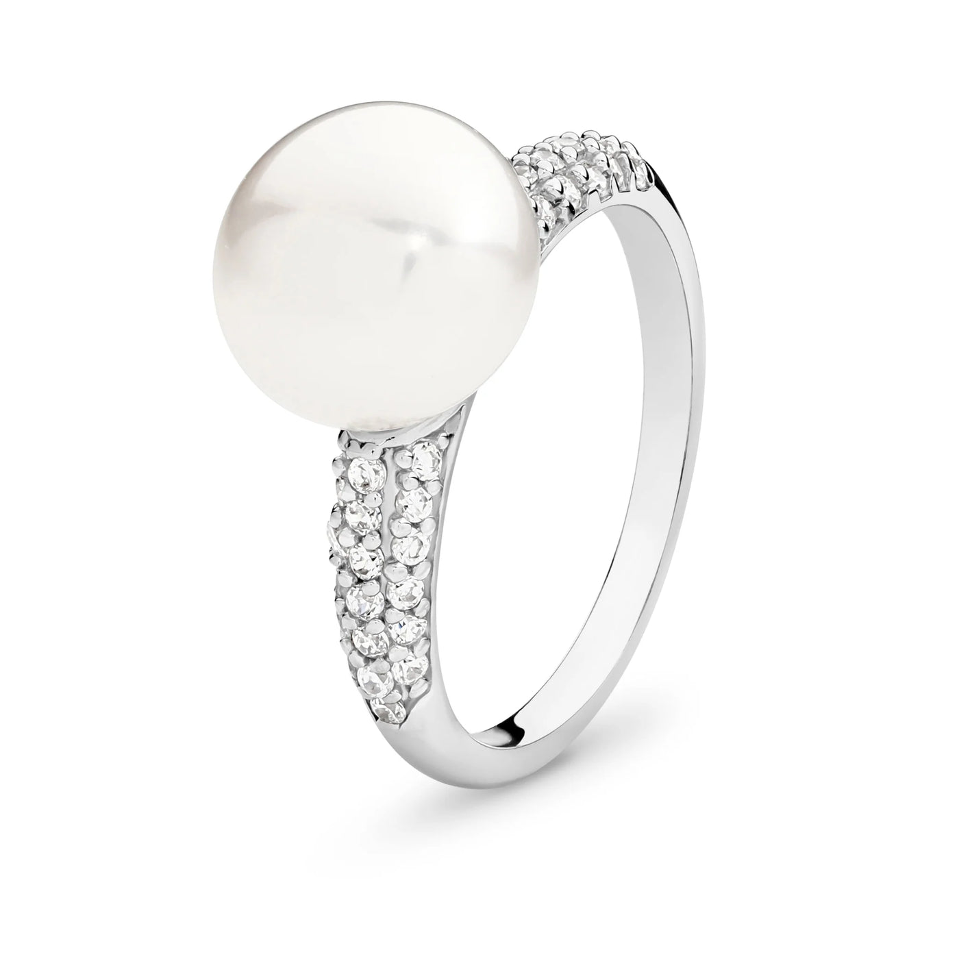 S/S White 10-11Mm Button Fwp Cz Ring