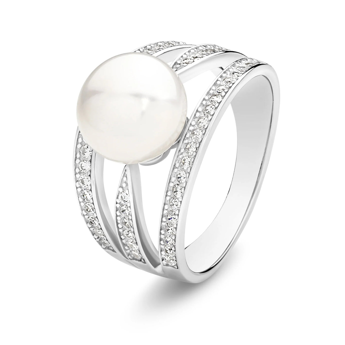 S/S white 9.5-10mm button FWP CZ ring