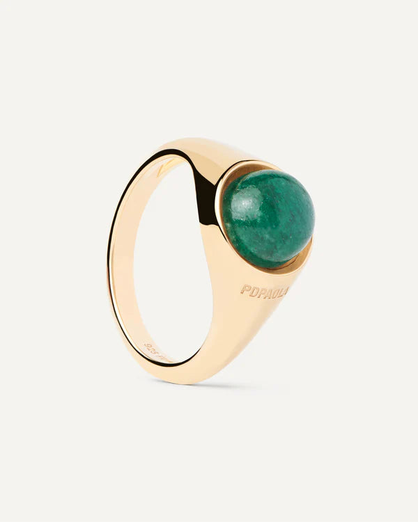 Pdpaola Green Aventurine Moon Ring Size14 18Ct Yg Plated