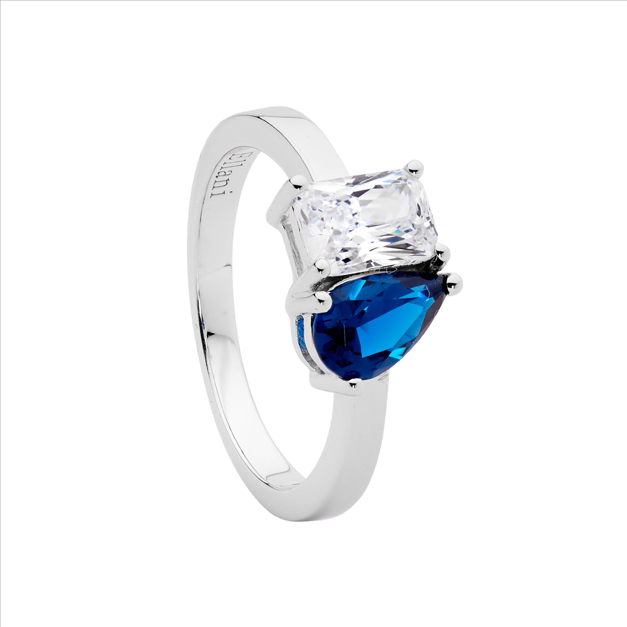 SS wh emerald & london blue pear cut cz ring