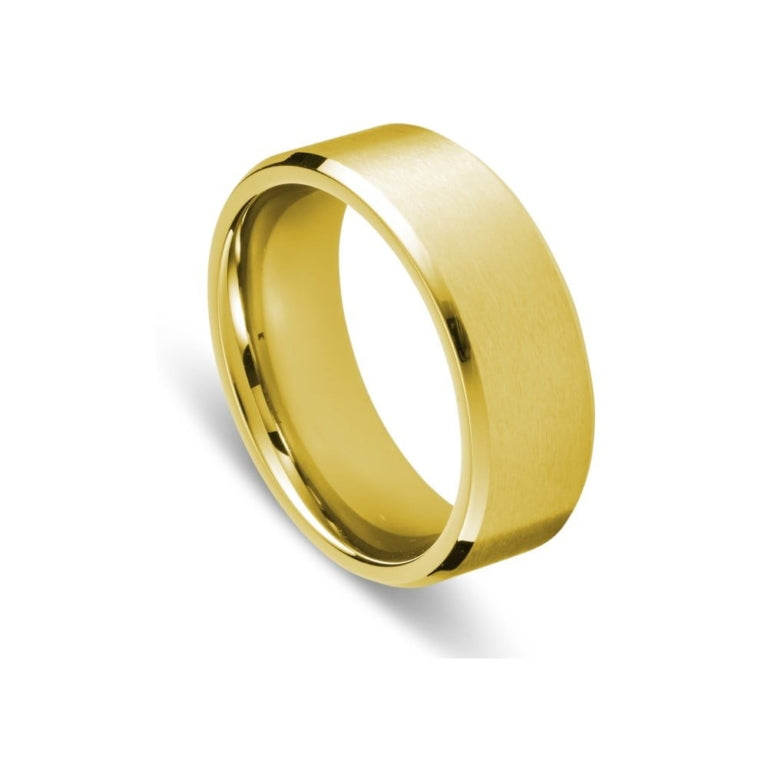 Blaze stainless steel men’s brushed gold ring with polished edges