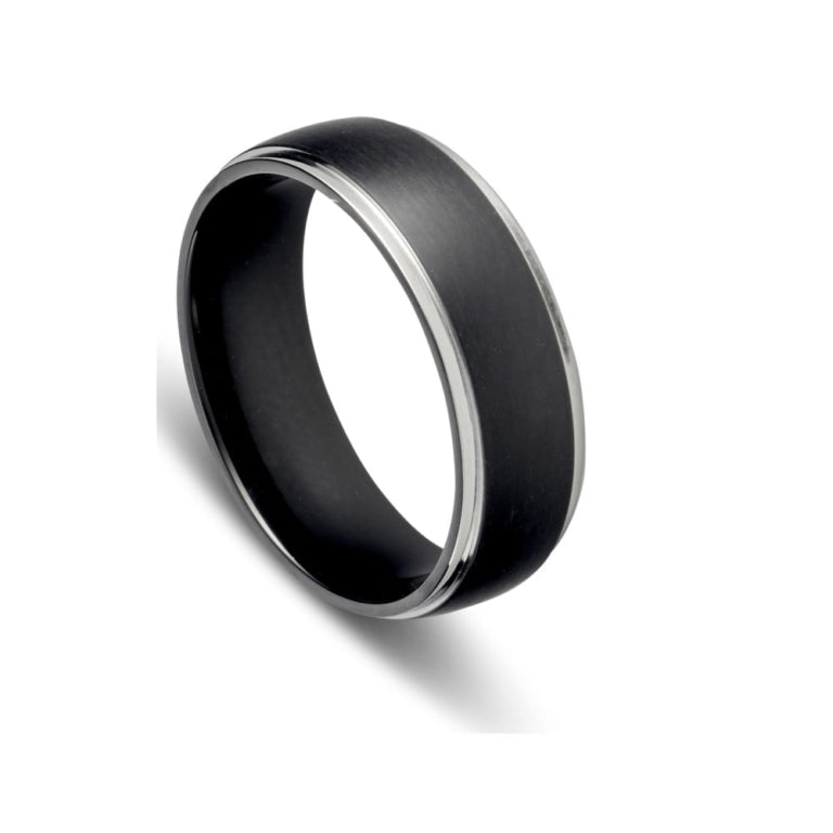 Blaze stainless steel men’s black matte ring with steel edging