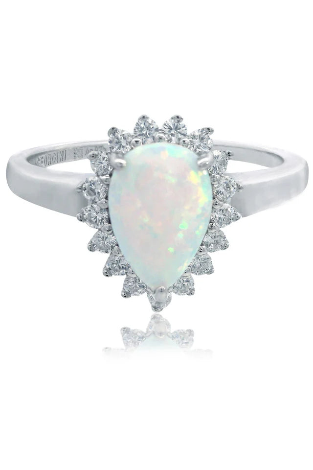 Opal Glow Rozelle White Created Opal Ring Silver Sz7