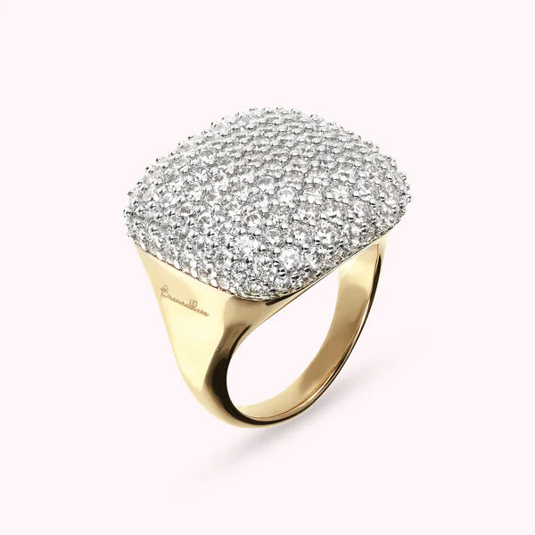Golden Large CZ Square Ring18kt Yellow Gold Plated, Square(21X21 Mm)