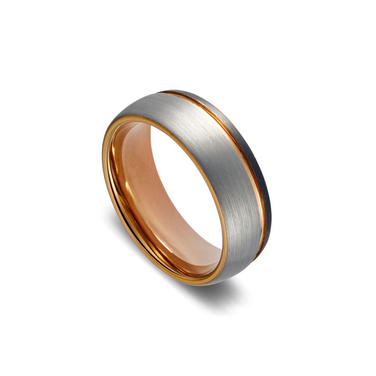 Blaze Tungsten Men's Ip Rose Gold ,Black Plated Brushed Ring