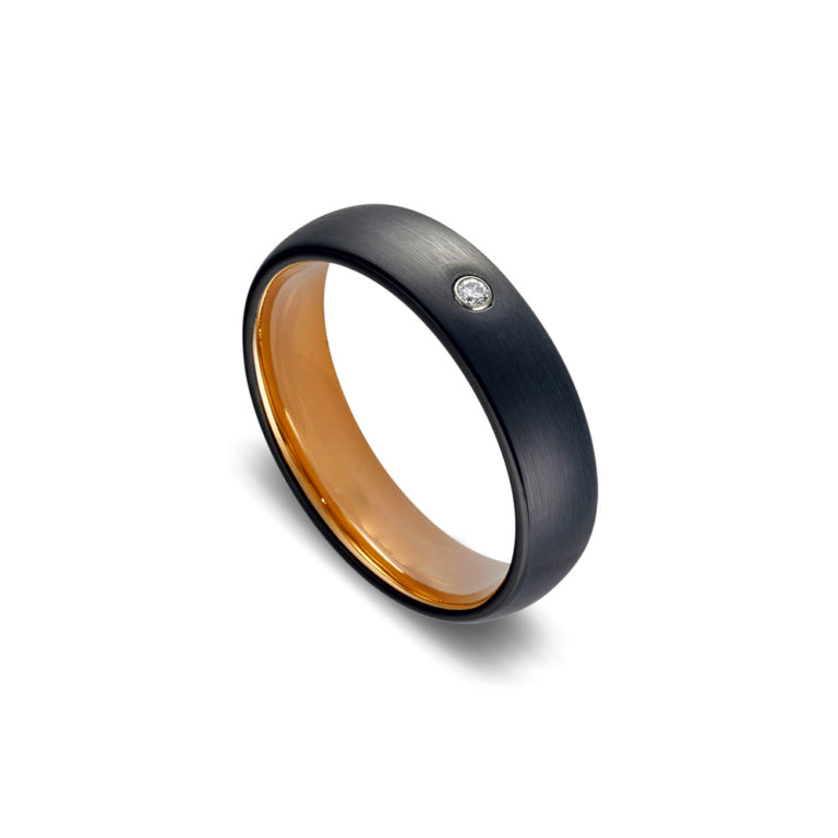 Blaze Tungsten Men's Ip Rose Gold,Black Plated Brushed Ring,Cz,Size10