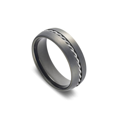Blaze Tungsten Men's Ring With Silver Rope Style Inlay,Size11