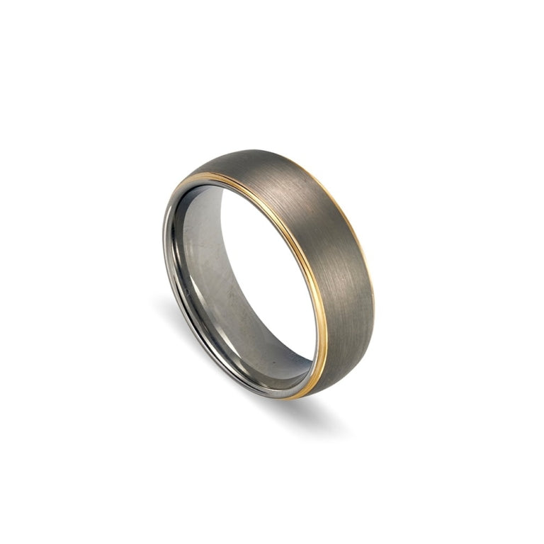 Blaze Tungsten Men's Grey Brushed Ring With Ip Gold Plated Edging,Size10