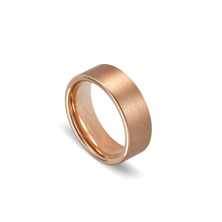Blaze Tungsten Men's Brushed Rose Gold Ring With Shiny Inner,Size13