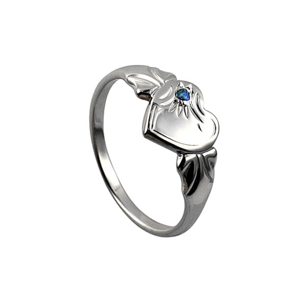 Sterling Silver Single Heart Sept Birthstone Signet