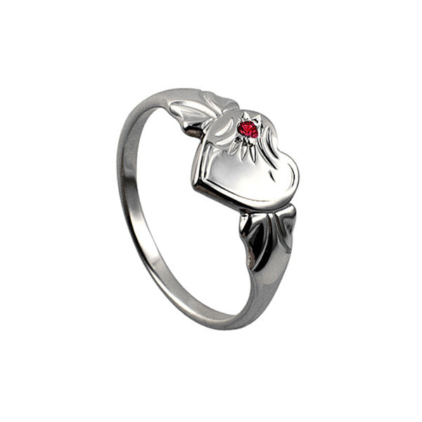 Sterling Silver Single Heart July Birthstone Signet