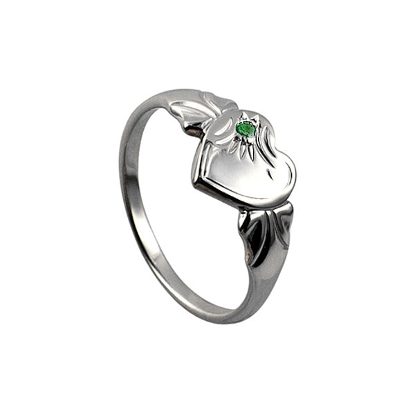 Sterling Silver Single Heart May Birthstone Signet