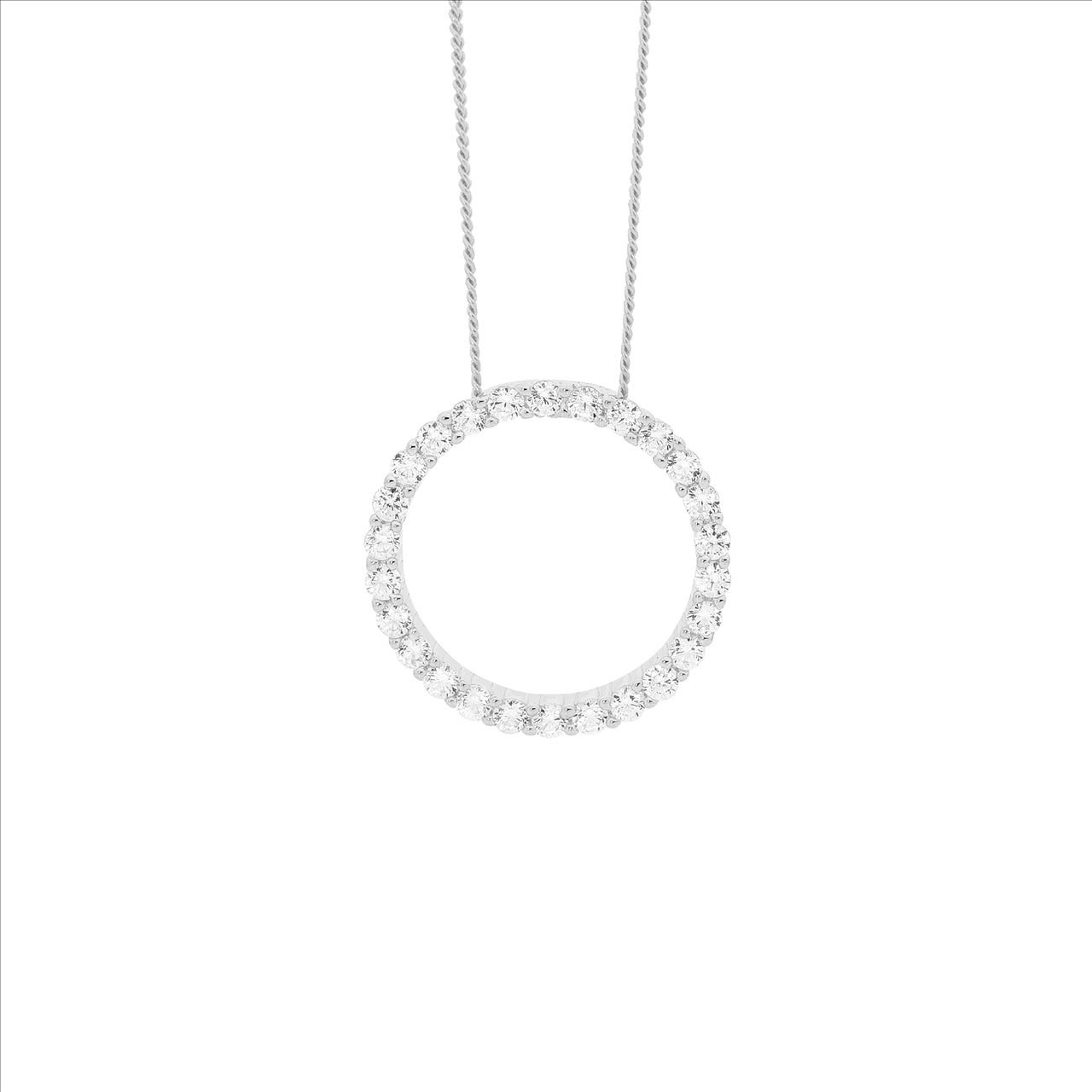 Sterling Silver 15mm Circle Pendant Chain With Cubic Zirconia