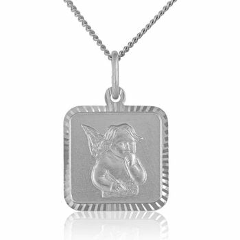 Sterling Silver Rodioum Plated Angel Religious Medallion Pendant