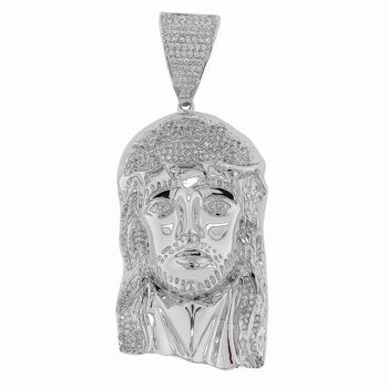 Sterling Silver Rodioum Plated Big Jesus Face Pendant 39X60