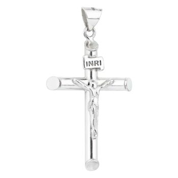 Sterling Silver Rodioum Plated Cross Crucifix Pendant 4cm