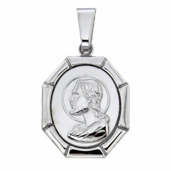 Sterling Silver Rodioum Plated Jesus Religious Medalion