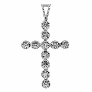 Sterling Silver Rodioum Plated Cubic Zirconia Cross Pendant