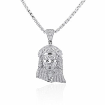Sterling Silver Rodioum Plated Jesus Iced Pendant 33X23mm