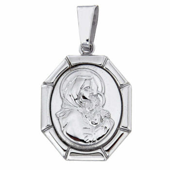 Sterling Silver Maddona Religious Medallion Pendant