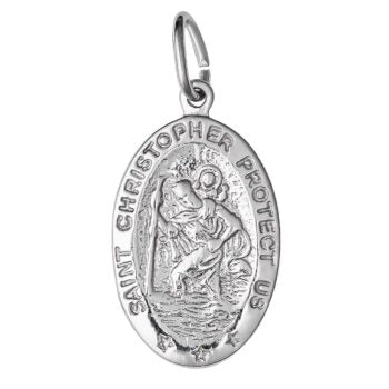Sterling Silver Rodioum Plated Oval St Christopher Medal Pendant