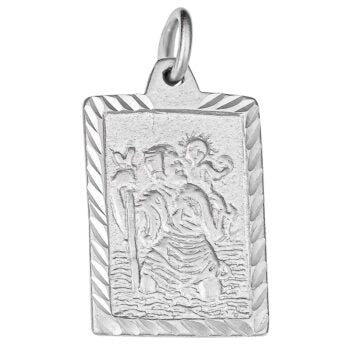 Sterling Silver Rodioum Plated St Christopher Rectangle Medalion