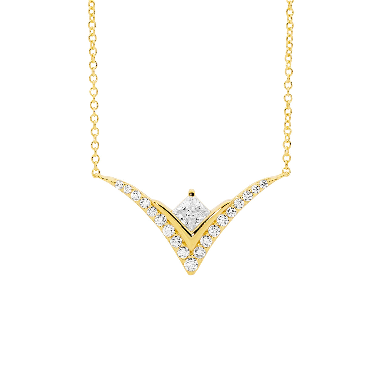 Princess Cut V Pendant Chain With Cubic Zirconia