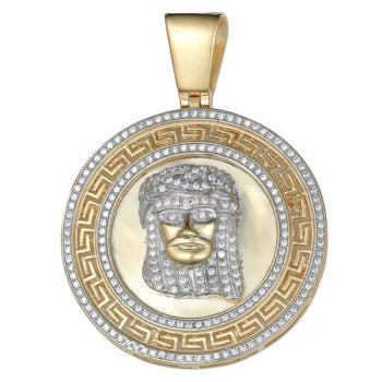 Sterling Silver Gold Plated Jesus Face Round Greek Key Pendant
