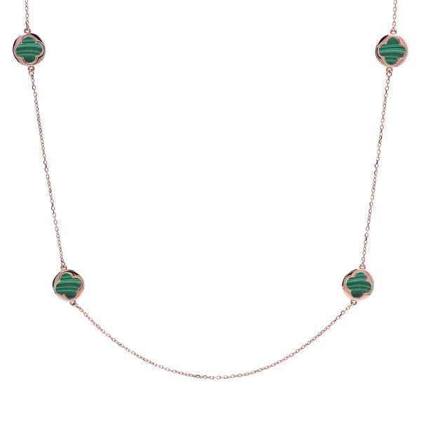 Bronzalure 18Ct Rose Gold Plated Alba Malachite Fine Chain N/L 94Cm