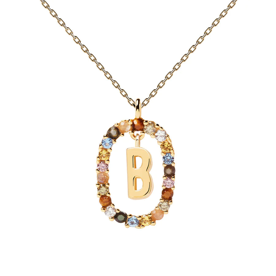 Pd Paola 18Ct Gold Plated Multi Natural Stones Letter B Necklace