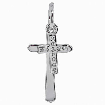 Sterling Silver Rodioum Plated Double Cross With Cubic Zirconias
