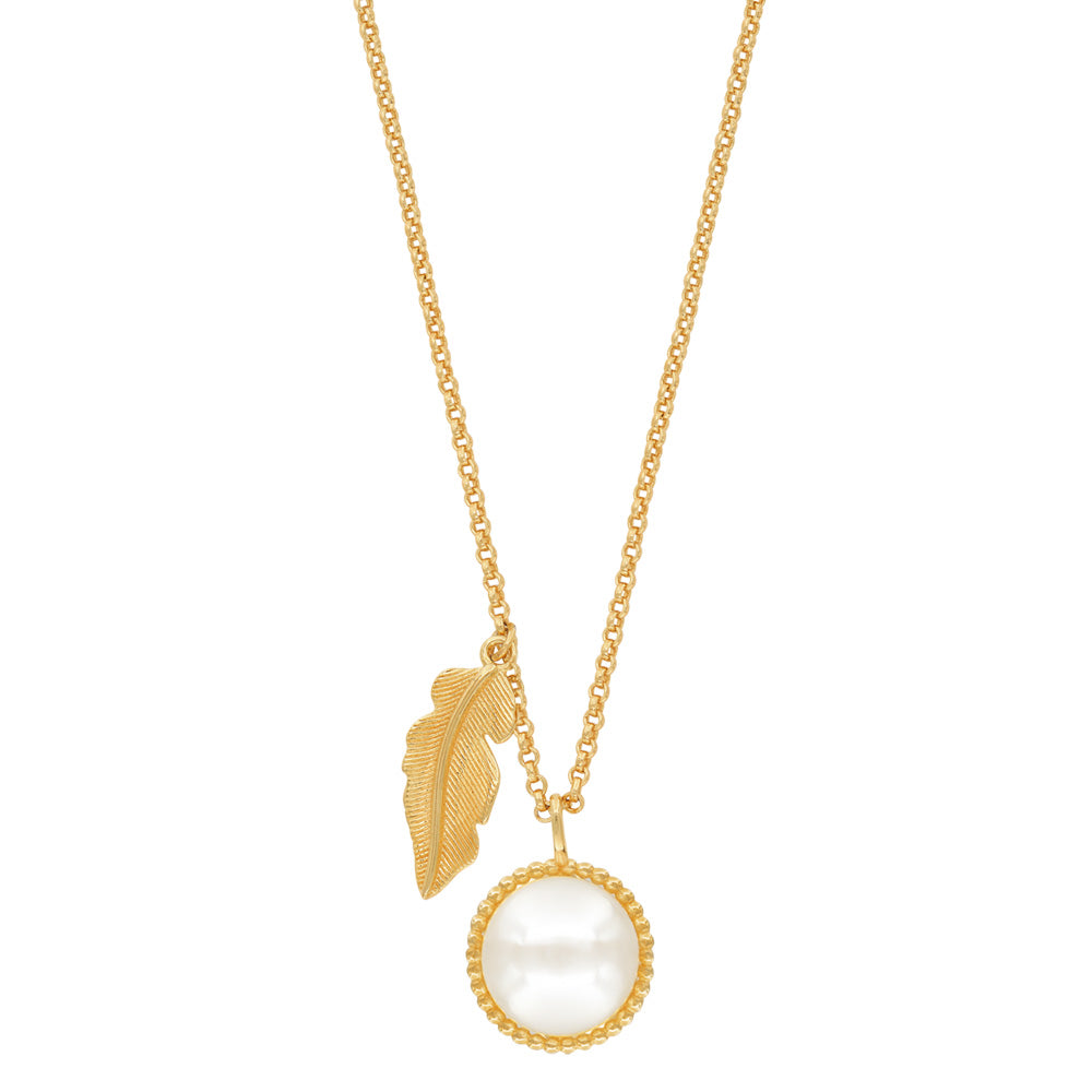 Engelsruffer Gold Plated Feather Pearl Necklace