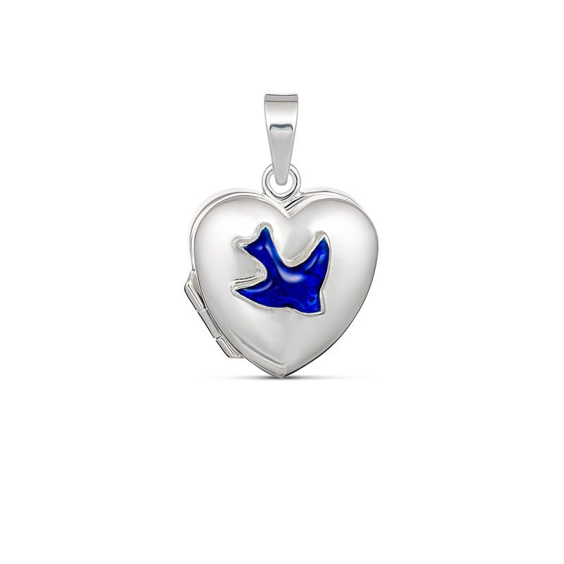 Sterling Silver Heart Locket With A Blue Bird